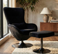 Black Eames Lounge Style Chair And Ottoman Set Swivel Armchair