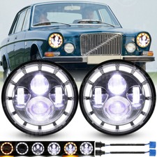 For Volvo 164 1969-1975 1800 1969-1973 Pair 7" inch LED Headlight Halo Angel Eye