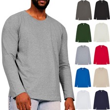 Mens Long Sleeve T Shirt 100% Cotton Plain Crew Neck Tee Casual Regular Top