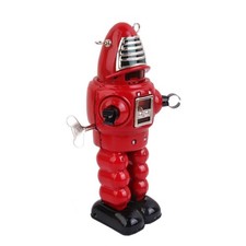 Vintage Forbidden Planet Robot - Wind-Up Mechanical Sparking Tin Toy (Red)