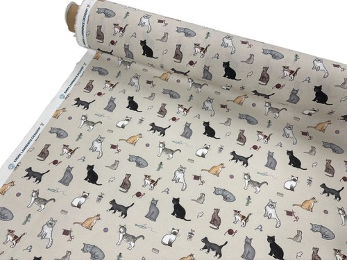 Cat panama curtain fabric - cat,