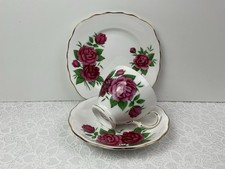 Vintage Bone China Pink Roses Tea Trio Cup Saucer & Side Plate Superb Condition