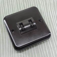 Vintage Crabtree Double Toggle Light Switch Brown Bakelite England Excellent Con