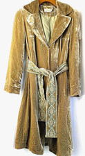 AVOCA Ireland Long Silk Velvet Evening Coat (Sz 1) 10 UK Applique, tie belt rare