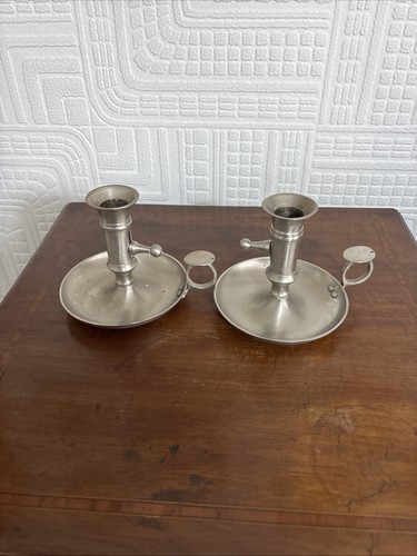 Pair pewter chambersticks - of,