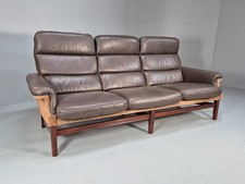 Vintage Danish 3 Seat Sofa Brown Leather and Suede 1970s Modern EB10278 M3SS