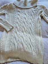 "L K BENNETT" LONDON LAMBSWOOL COWL NECK SWEATER- CABLE PATTERN-CREAM - XL=14/16
