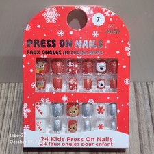 Girls Kids Xmas Press On Nails