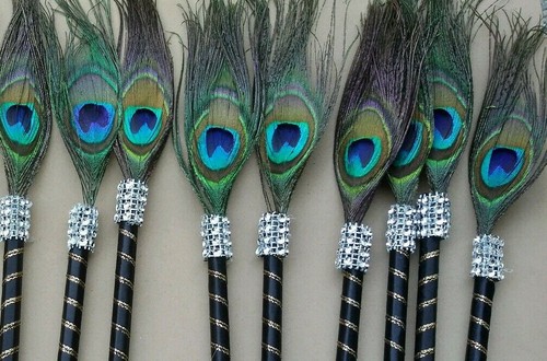 12peacock feather pen favor - feather,