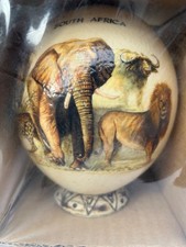 Genuine Ostrich Egg Decorated With African Wildlife. New In Original Packaging. 