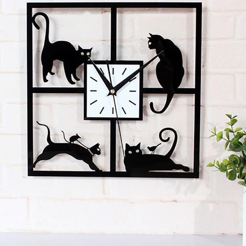 Square cat wall clock retro - clock,