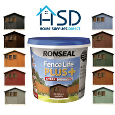 Ronseal Fence Life Plus Garden Shed & Fence Paint 5L- UV Potection - All Colours