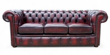Sofa Bed Chesterfield Double Mattress Real Leather Oxblood Tufted 3 Seater