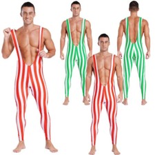 UK Mens Sexy Bodysuit Jumpsuit Muscle Romper Wresting Singlets Christmas Costume