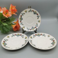 3 Pareek Johnson Bros England. Bold Floral Tea Plates Saucers. Primary Colours.