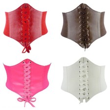 Women's Super Wide Faux Leather Tassels Elastic Stretchy Dress Waistband Belt