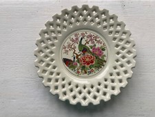 Vintage Japanese Plate Peacock Reticulated Small 6"  Ivory/Gold Trim