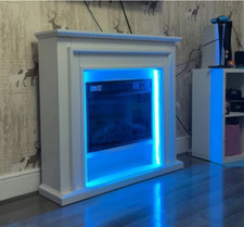 Modern Electric Fireplace Led Lights Fire Flame Heater Suite Log Holder Surround