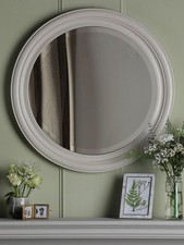 Laura Ashley Tate Round Wood Wall Mirror 60cm Off White (Marks/Dust/Chipped) B+