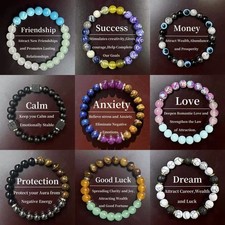 Natural Gemstone Bead Bracelet Healing Money Gem Stone Prosperity Abundance UK
