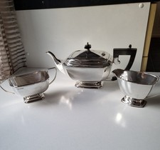 Art Deco EPNS/Silver Plated Tea Serving Set, Tea Pot, Sugar Bowl, Milk Jug