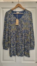 Fatface Longsleeve Tunic Top Blue Yellow Aztec Print Size 6