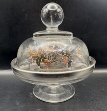 RARE Glass Dome Silver City Flanders Butter Dish w Pedestal Silver Overlay Poppy