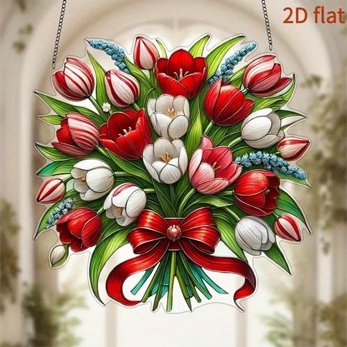 Red white tulip flower bouquet - white,