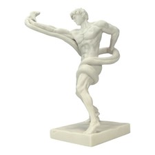 An Athlete Wrestling with a Python Man Snake Cast Marble Statue Sculpture 12.6in