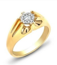 Men's Real Diamond Solitaire 9ct Yellow Gold Gypsy Setting Single Stone Hallmark