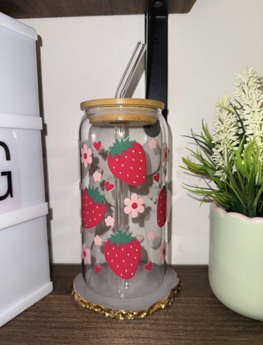 Strawberry and pink flowers - strawberry,