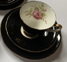3 X Black Bone China Trios