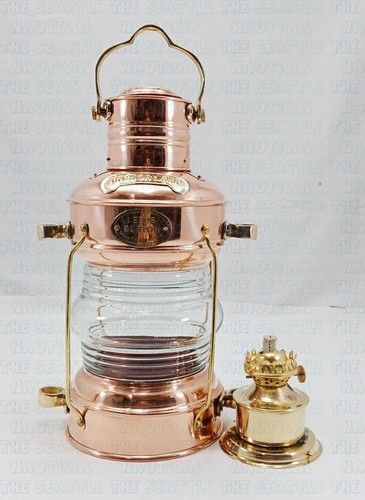 Antique anchor oil lamp - anchor, brass