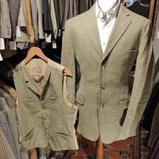 Vintage Mens 40L Check Shooting 2 Piece Suit Jacket Waistcoat Harris Style V