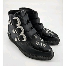 Black TUKskin Western Rock Studded Star 3 Buckle Pointed Creepers Boot Shoe Sz 6