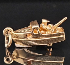 14K Gold MOTOR BOAT KINETIC FISHERMAN Charm Pendant 3D Moves Cabin Cruiser