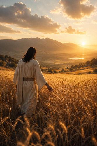 Jesus walking through wheat - walking,