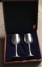 COLLECTIBLE ROYAL SELANGOR FINE PEWTER WINE GOBLETS BOXED SET OF 2  SINCE 1885