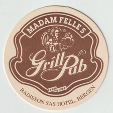 MADAM FELLE'S GRILL PUB, RADISSON SAS HOTEL. COASTER-POST CARD. BERGEN, HOLLAND