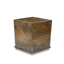 Heritage Inlay Wood Waste Basket Rustic Home Office Decor