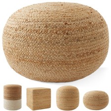 Hand-Braided Jute Pouf Ottoman
