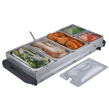 Buffet Warmer Food Server Hot Plate 9.6L 5 Tray Adjustable Temp 300W - Silver