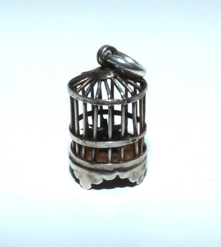 Antique silver bird cage - silver, charm