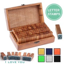 70 pcs Retro Rubber Stamp Alphabet Wooden Box Print Style Letter & Number UK