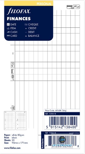 Filofax personal size finances - size,