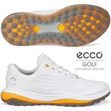 ECCO MENS LT1 WATERPROOF LEATHER GOLF SHOES - WHITE / SUNRISE / NEW 2025 MODEL