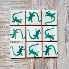 9 x  Ceramic Mexican Tiles Lizard Verde -  SMALL SIZE 5 x 5 cms