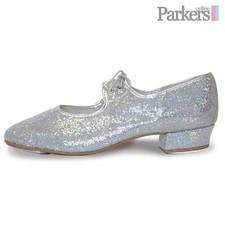 ROCH VALLEY GIRLS LOW HEEL SILVER HOLOGRAM TAP DANCE SHOES CHILDS 5 - ADULT 8