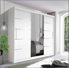 Sleek Sliding Door Wardrobe with Center Mirror, LED Light, and Spacious Storage