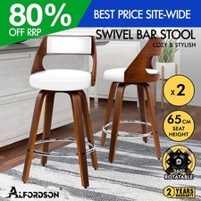 ALFORDSON 2x Swivel Bar Stools Eden Kitchen Wooden Dining Chair WHITE